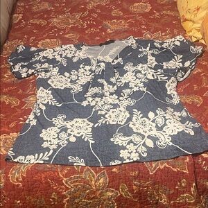 Floral Blue and White Blouse